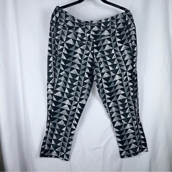 Nike Dri-Fit Leggings Cropped Geometric Print High Rise Thick Workout Pants - Picture 6 of 9